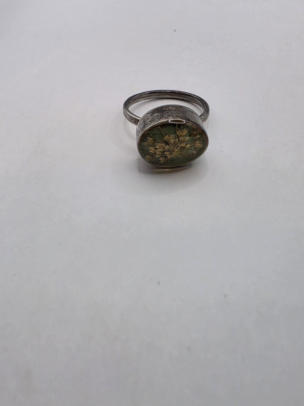 Vintage Botanical Pressed Flower Resin 925 Sterling Silver Ring Size 6